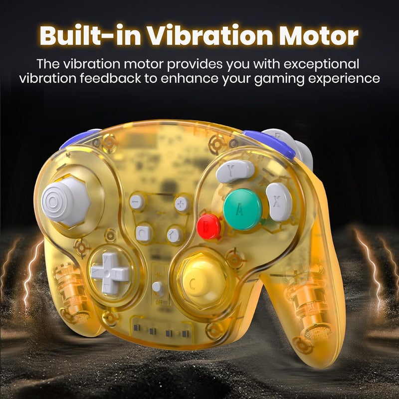 SAFFUN 2.4 GHz Wireless GameCube Controller, for NGC GameCube Console (Built-in Rumble) (Analog Stick) (Analog Triggers) (Rechargeable) (Plug and Play) Clear Yellow - Image 2
